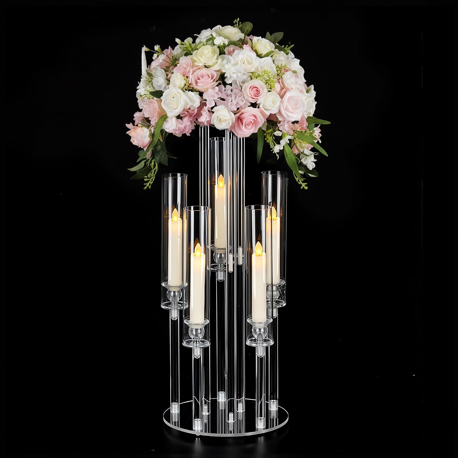 Centerpiece Vase Tall - Przezroczysty 5-ramienny akrylowy świecznik z podstawką