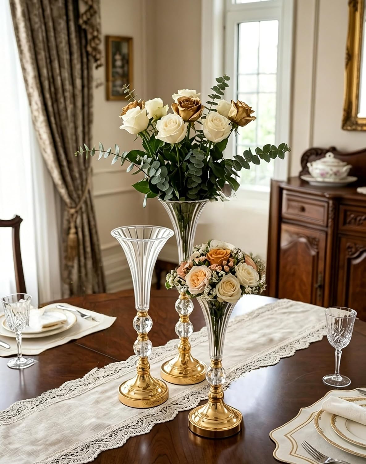 Centerpiece Vase Tall - Zestaw 3 złotych akrylowych wazonów w
